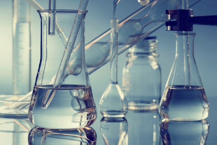 Laboratory glassware.