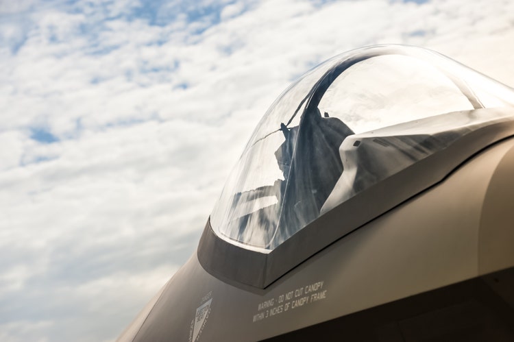 Closeup of a military jet fighter canopy