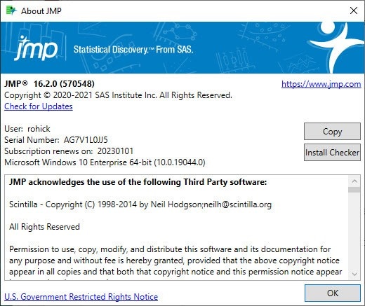 Serial Number Location in JMP 16 for Windows