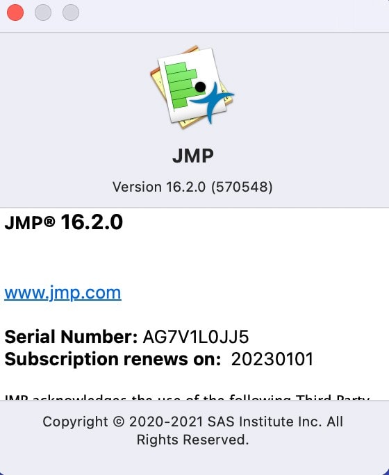 Serial Number Location in JMP 16 for Mac