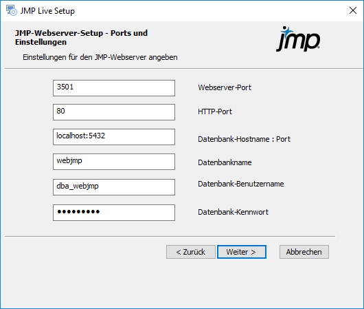Specify Ports and Database Details