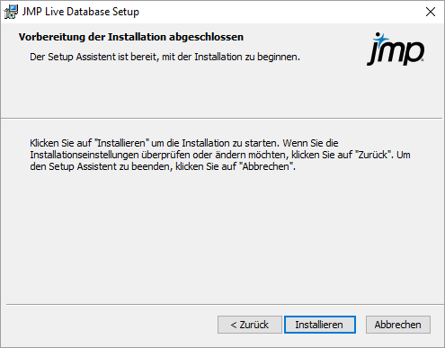 Upgrade-Installation der JMP Live-Datenbank starten