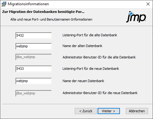 Datenbankparameter angeben