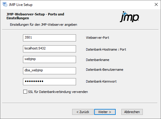 Ports und Datenbankdetails angeben