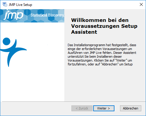 Setup-Assistent für JMP Live-Voraussetzungen
