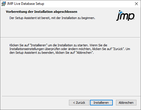 Start JMP Live Database Installation