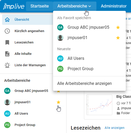 Favorites in the Home Page and Spaces menu