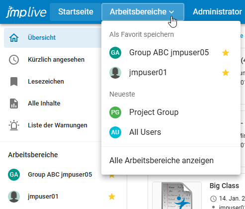 Favorites in the Home Page and Spaces menu Favorites in the Home Page and Spaces menu