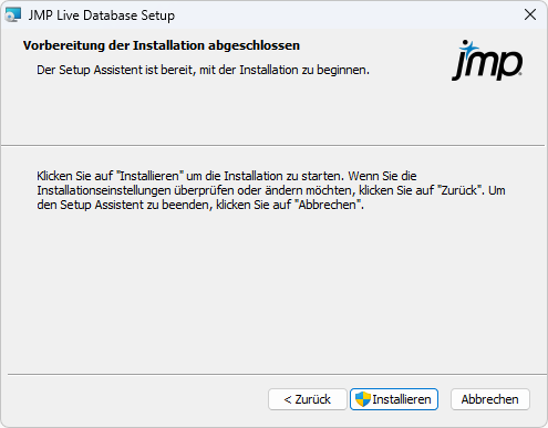 Start JMP Live Database Installation Start JMP Live Database Installation