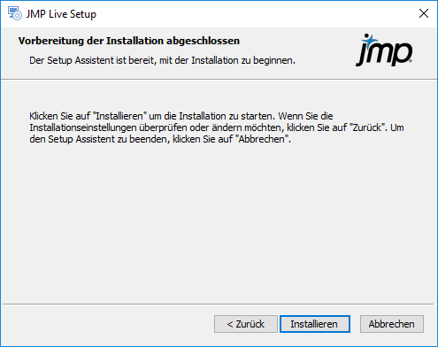 Start JMP Live Installation Start JMP Live Installation