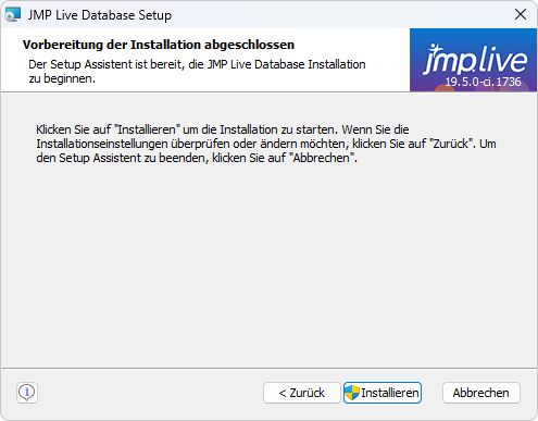Start JMP Live Database Installation Start JMP Live Database Installation
