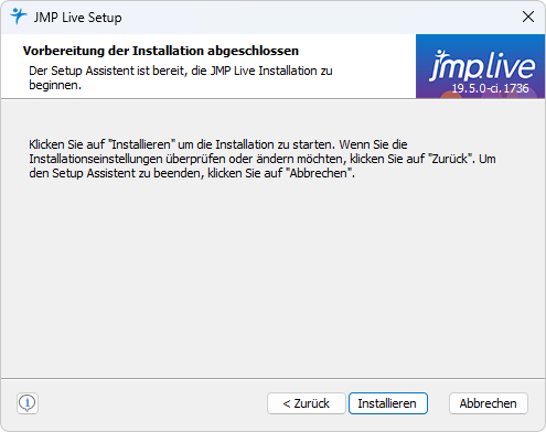 Start JMP Live Installation Start JMP Live Installation