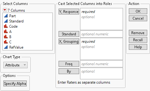 The Variability/Attribute Gauge Chart Launch Window