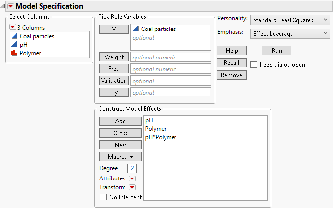 Fit Model Window for Analysis of Covariance, Unequal Slopes