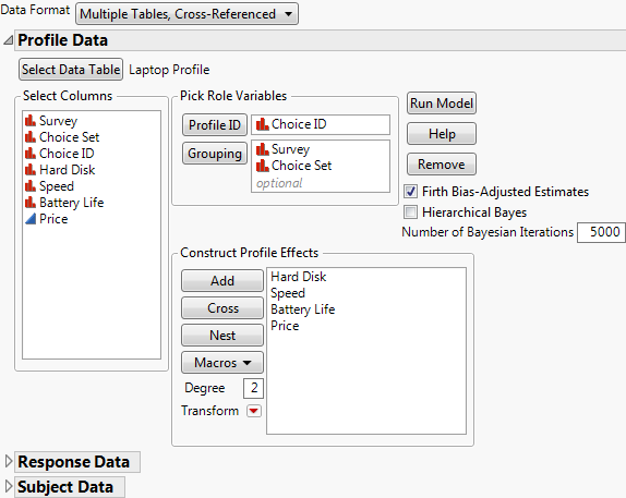 Profile Data Window for Laptop Study