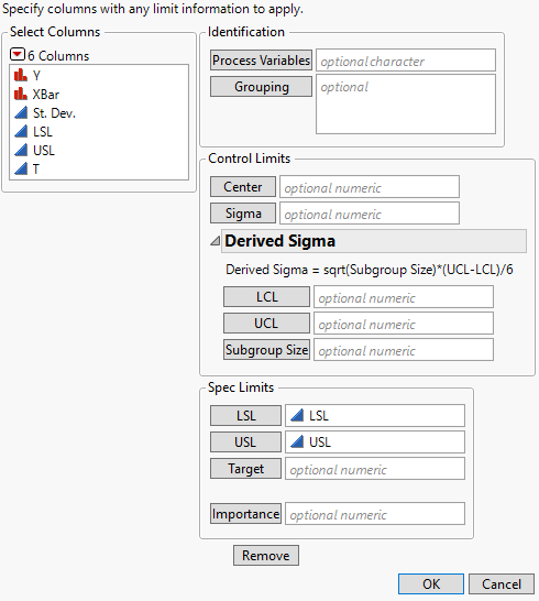 Limits Specifications Window