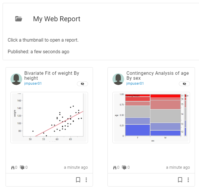 JMP Live Folder Containing Reports
