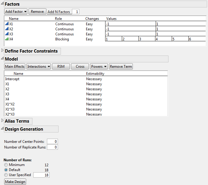 Factors Outline Showing Six Blocks for X4