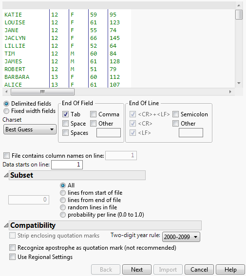 Text Import Wizard for Delimited Files