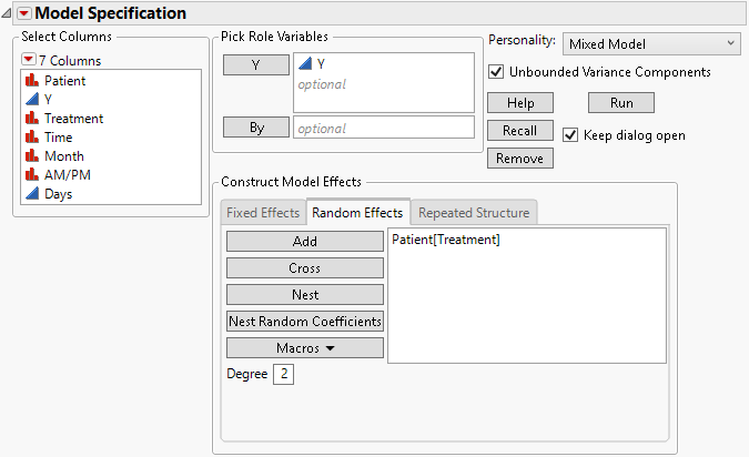 Fit Model Launch Window Showing Completed Random Effects Tab