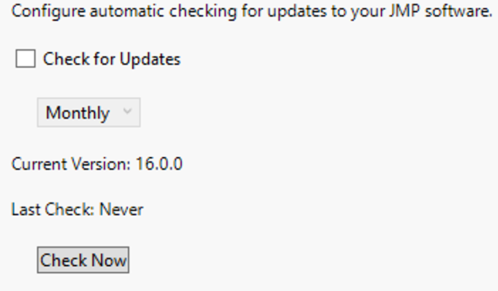 JMP Updates Preferences