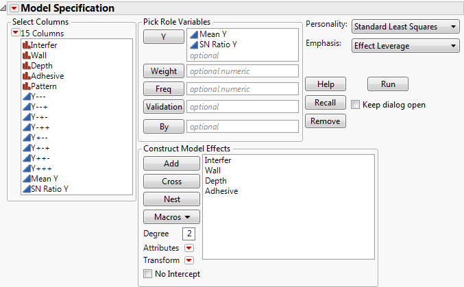 Fit Model Launch Window for Taguchi Data