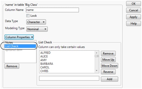 List Check Property Added to a Compressed Character Column