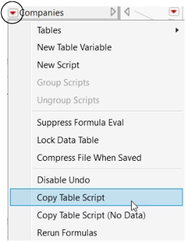 Copy the Table Script