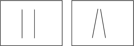 Parallel Lines in an Orthographic Projection (left) and a Perspective Projection (right)