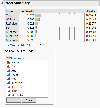 Effect Summary Add Columns Panel