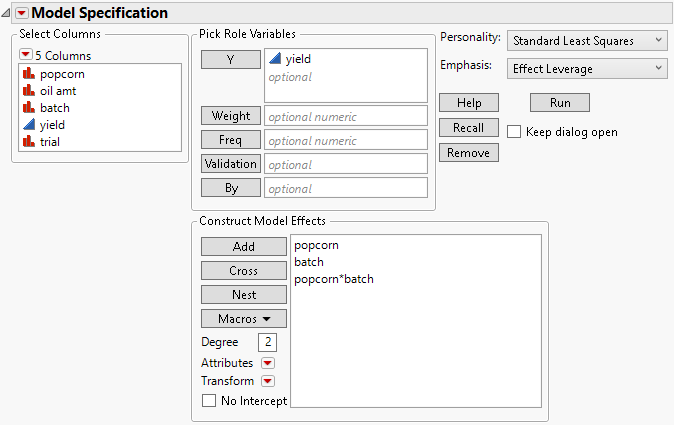 Fit Model Window for Two-Way Analysis of Variance with Interaction