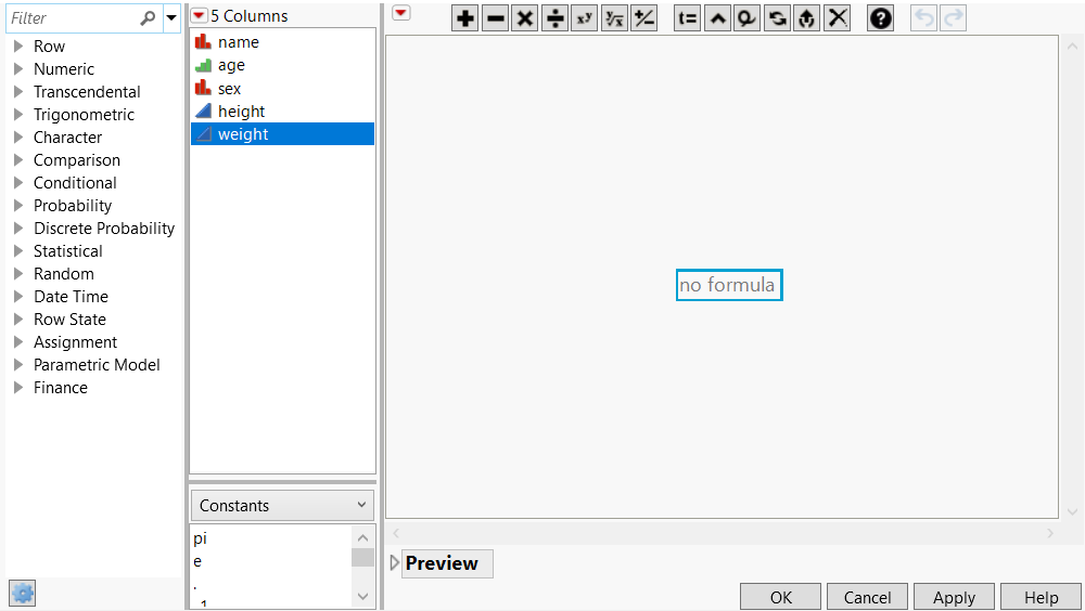 Functions in the Formula Editor