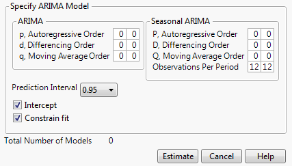 ARIMA Model Group Specification Window