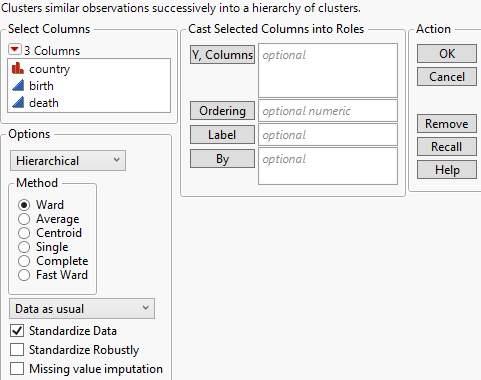 Hierarchical Cluster Launch Dialog