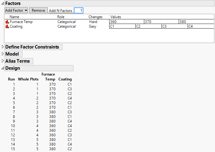 Factors and Design Outlines for Split-Plot Design