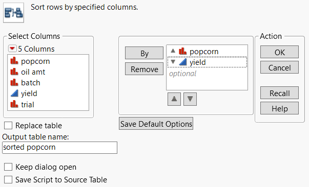 Completed Sort Window