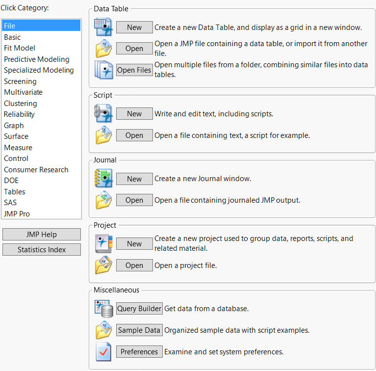 The JMP Starter Window (Windows)