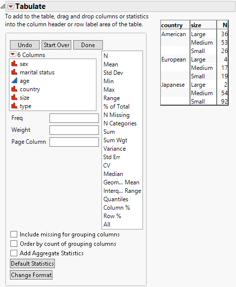 Country and Size Added to the Table