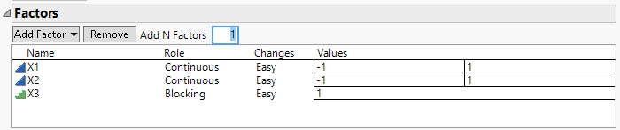 Factors Outline with Two Continuous Factors and a Blocking Factor