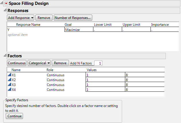 Space-Filling Dialog for Four Factors