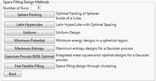 Space-Filling Design Dialog