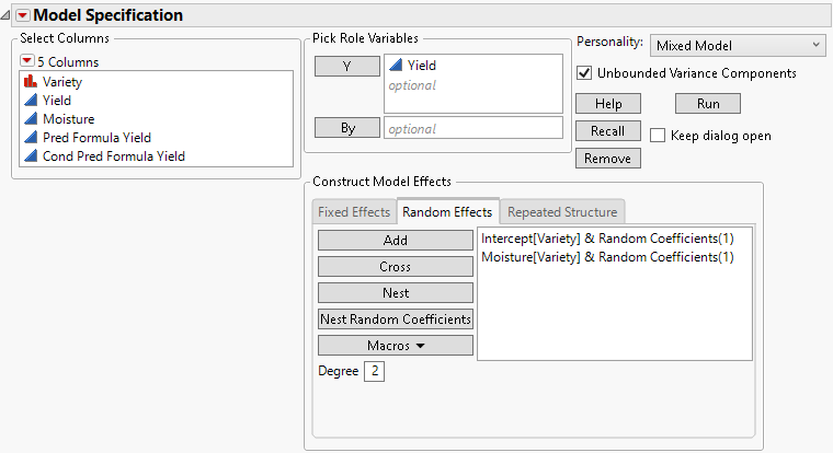 Completed Fit Model Launch Window Showing Random Effects Tab