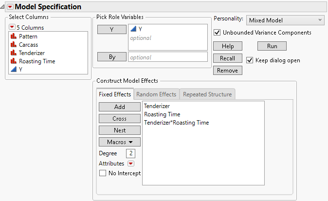 Fit Model Launch Window Showing Completed Fixed Effects Tab