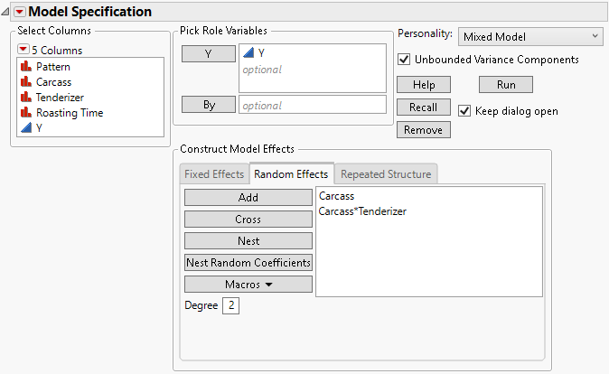 Fit Model Launch Window Showing Completed Random Effects Tab