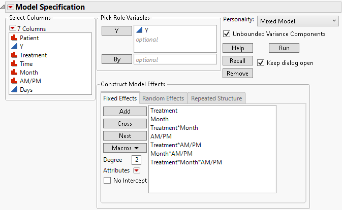 Fit Model Launch Window Showing Completed Fixed Effects Tab