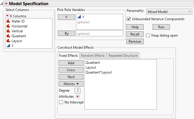 Fit Model Launch Window Showing Completed Fixed Effects Tab