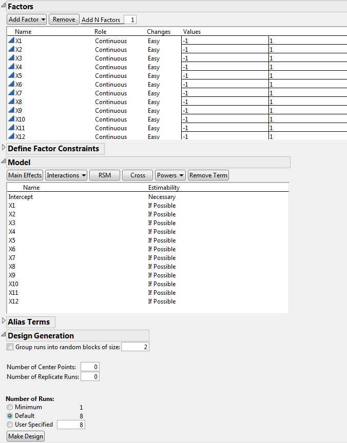 Factors, Model, and Number of Runs