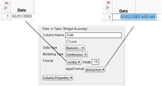 Example of Date-Time Display and Input Values