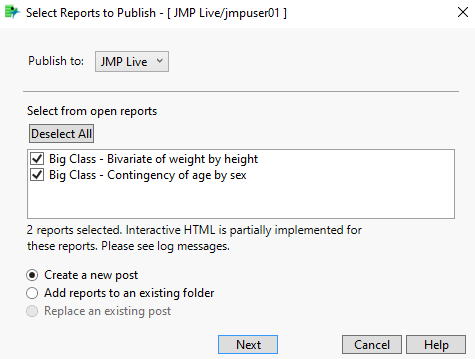 Select Reports Window