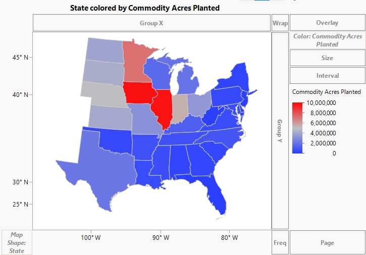 Map Showing Median Commodity Acres Planted